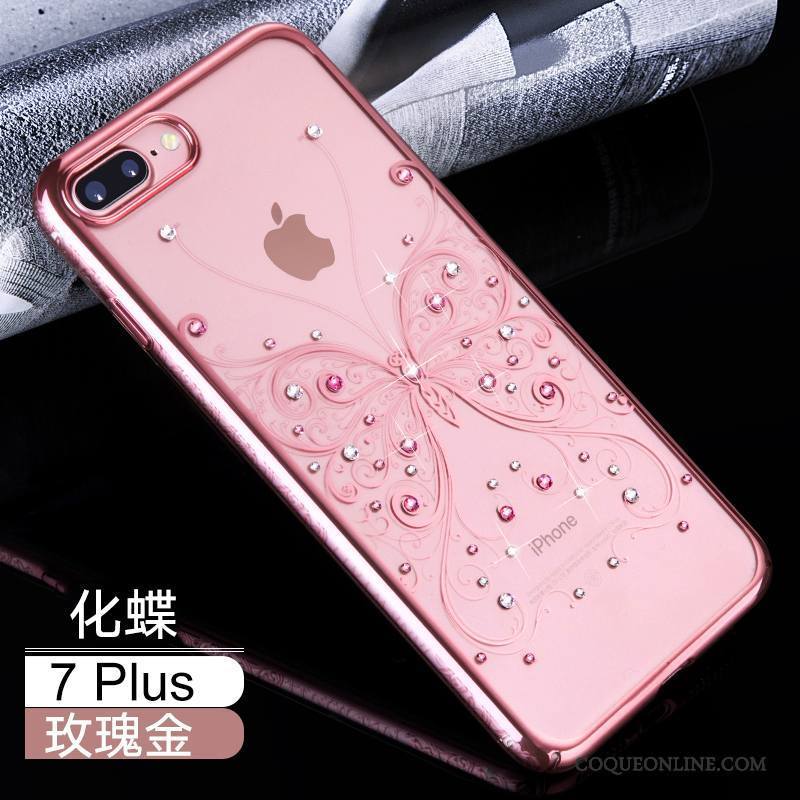 iPhone 7 Plus Incassable Créatif Transparent Or Rose Strass Coque De Téléphone Luxe