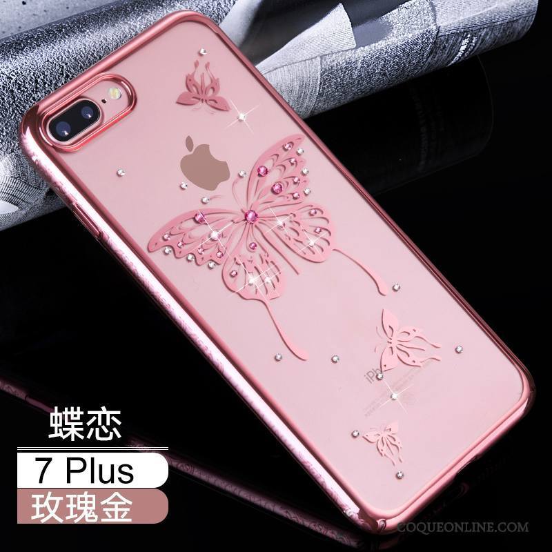iPhone 7 Plus Incassable Créatif Transparent Or Rose Strass Coque De Téléphone Luxe
