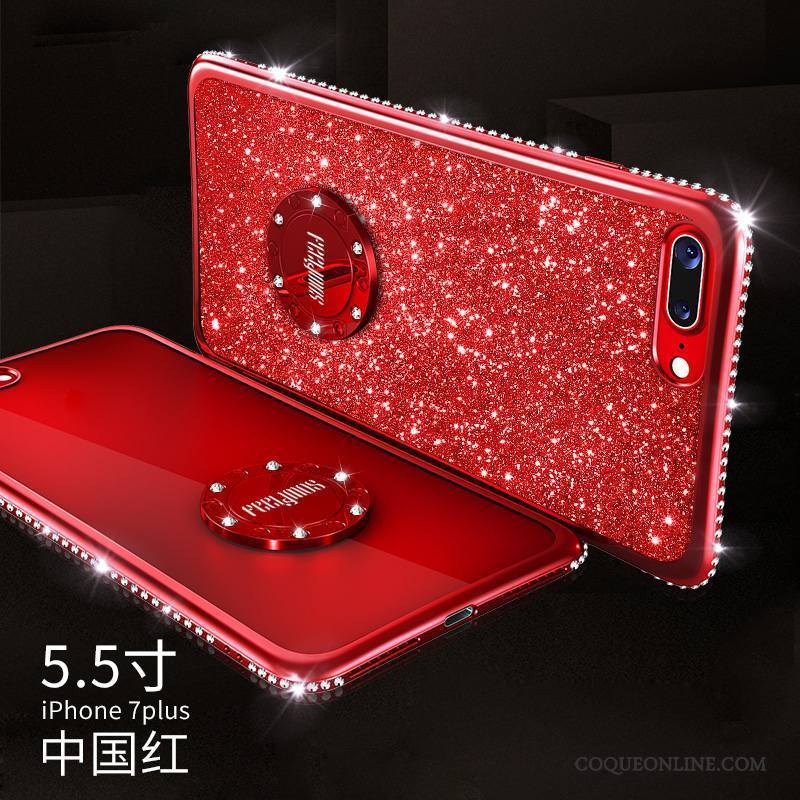 iPhone 7 Plus Marque De Tendance Coque De Téléphone Silicone Incassable Strass Élégant Rouge