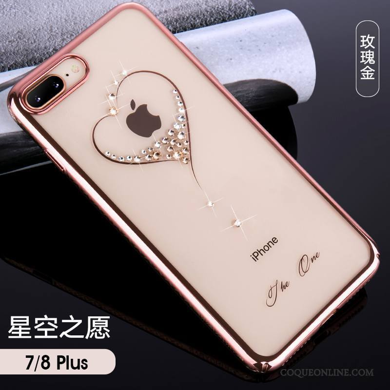 iPhone 7 Plus Or Rose Transparent Luxe Difficile Coque De Téléphone Incassable Strass