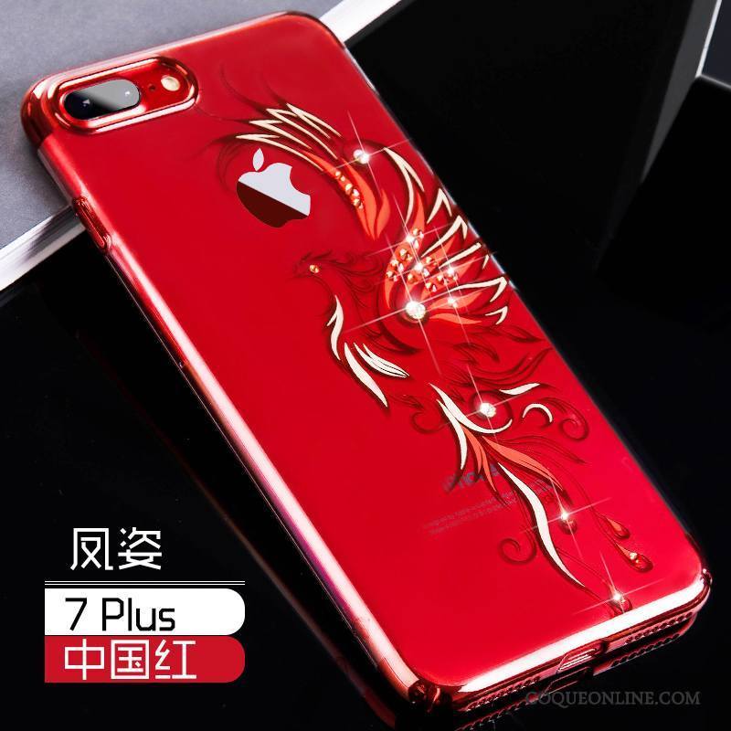 iPhone 7 Plus Rouge Tout Compris Luxe Or Marque De Tendance Strass Coque De Téléphone