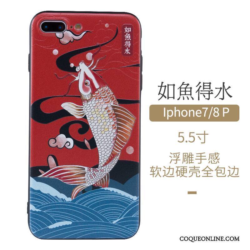 iPhone 7 Plus Style Chinois Coque De Téléphone Protection Nouveau Rouge Art Étui