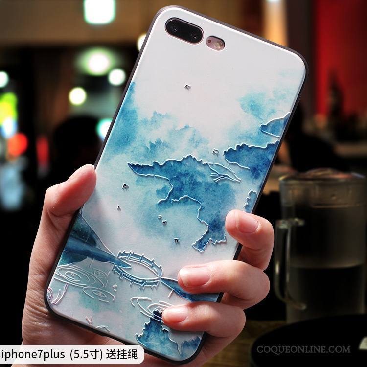 iPhone 7 Plus Tout Compris Coque De Téléphone Étui Style Chinois Bleu Silicone Ornements Suspendus