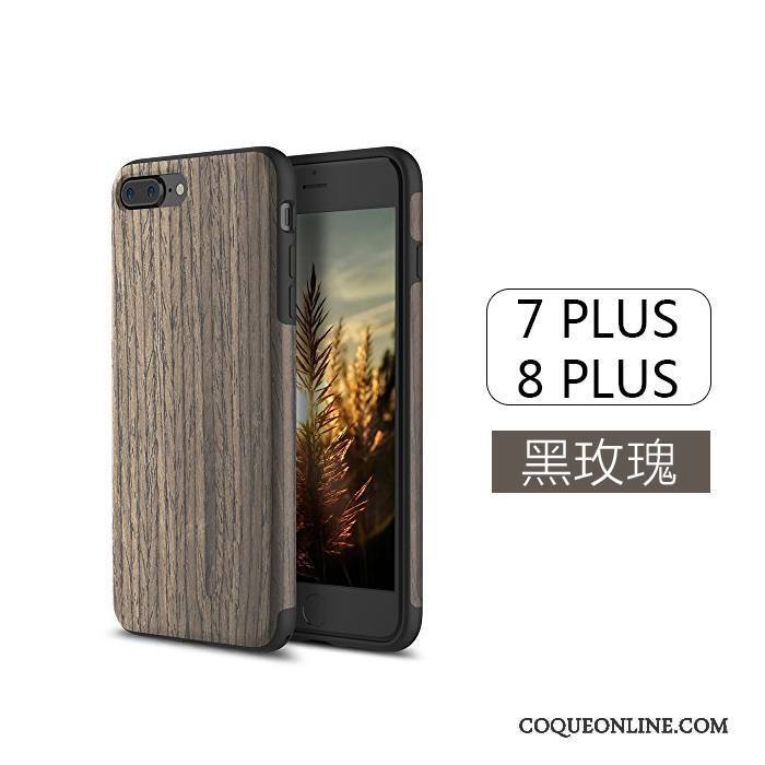 iPhone 7 Plus Tout Compris Silicone Incassable Noir Nouveau Coque De Téléphone Grain De Bois