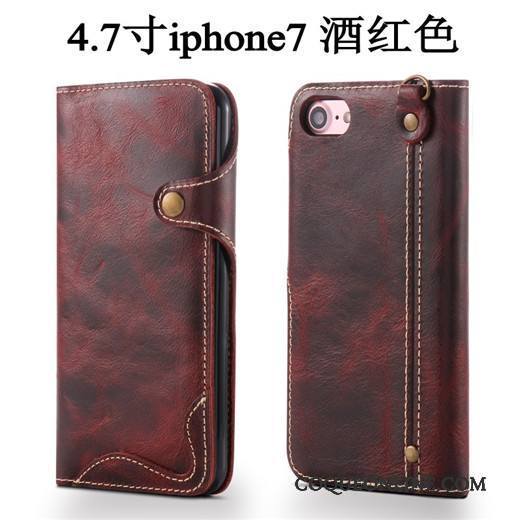 iPhone 7 Protection Incassable Étui En Cuir Housse Vin Rouge Coque De Téléphone Cuir Véritable