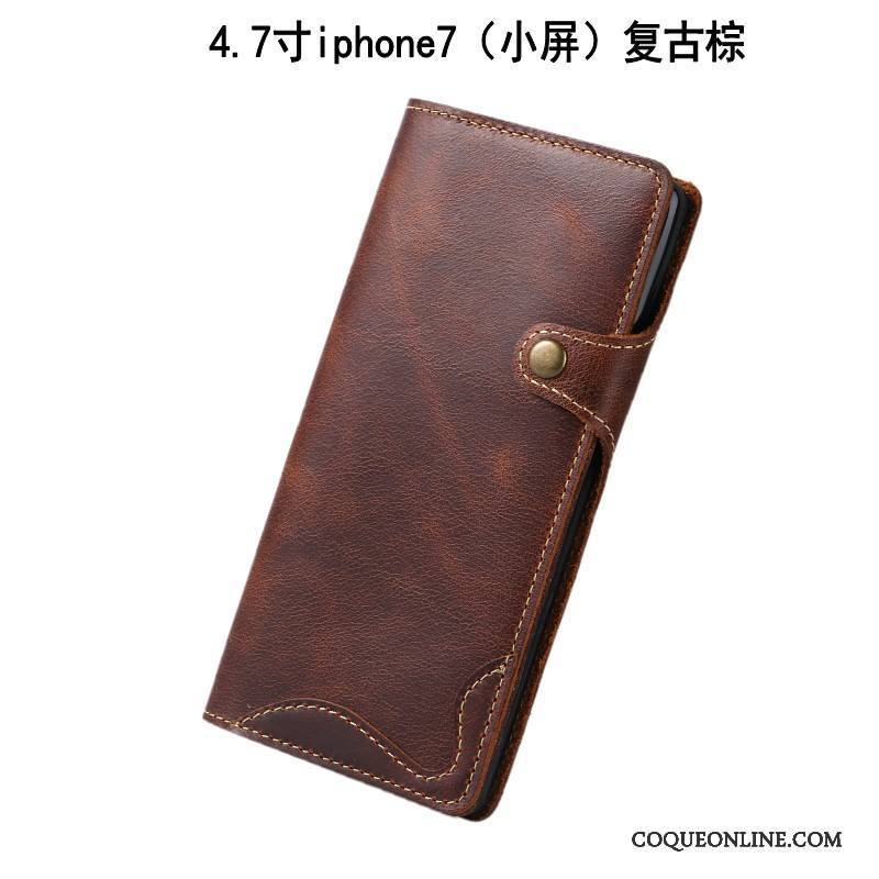 iPhone 7 Protection Incassable Étui En Cuir Housse Vin Rouge Coque De Téléphone Cuir Véritable