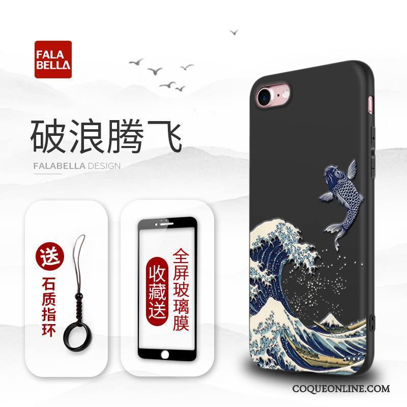 iPhone 7 Tout Compris Nouveau Coque De Téléphone Noir Silicone Style Chinois Fluide Doux