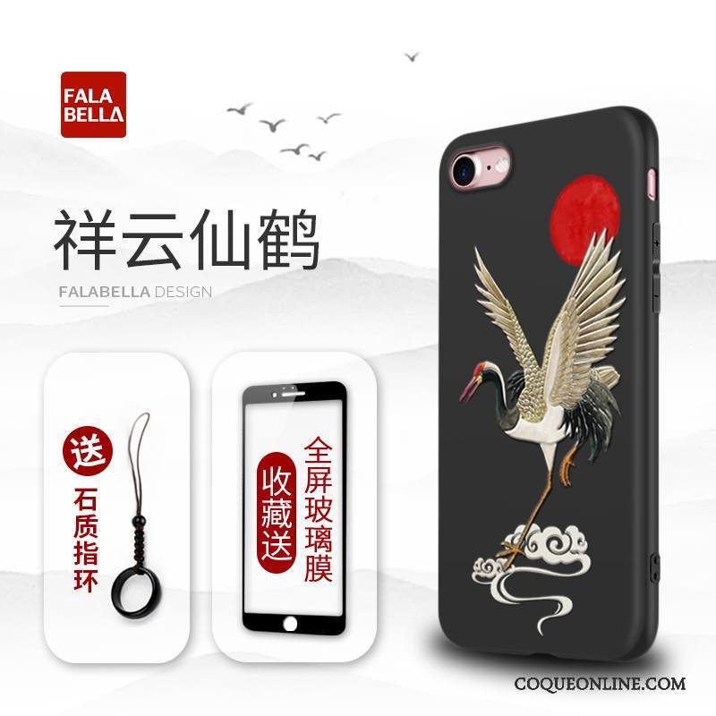 iPhone 7 Tout Compris Nouveau Coque De Téléphone Noir Silicone Style Chinois Fluide Doux
