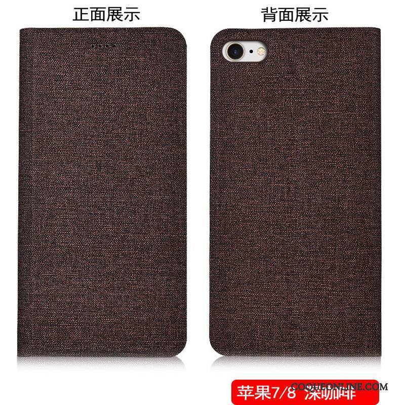 iPhone 7 Téléphone Portable Étui En Cuir Protection Coque De Téléphone Housse Lin Incassable