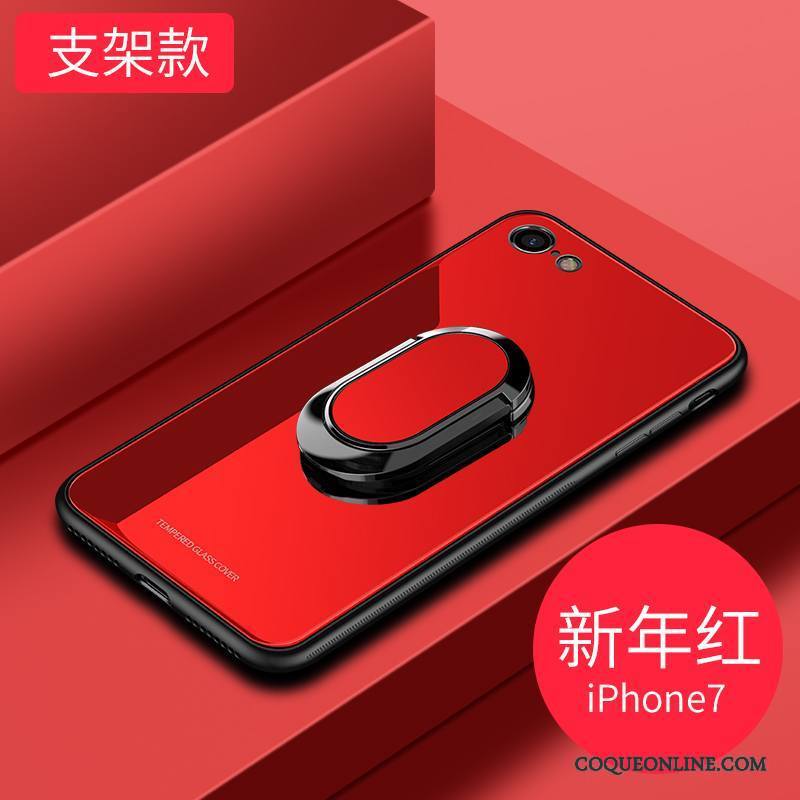 iPhone 7 Étui Magnétisme Coque De Téléphone Verre Tendance Rouge À Bord