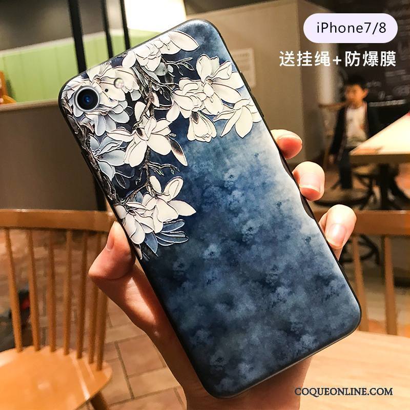 iPhone 8 Bleu Floral Nouveau Europe Coque De Téléphone Incassable Élégant