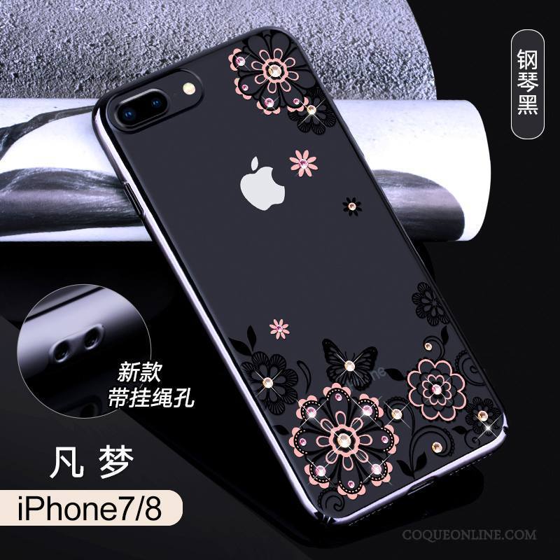 iPhone 8 Coque Argent Nouveau Strass Transparent Luxe Incassable Étui