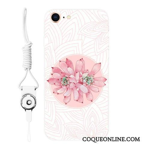 iPhone 8 Coque De Téléphone Gaufrage Rose Protection Fluide Doux Ornements Suspendus Étui