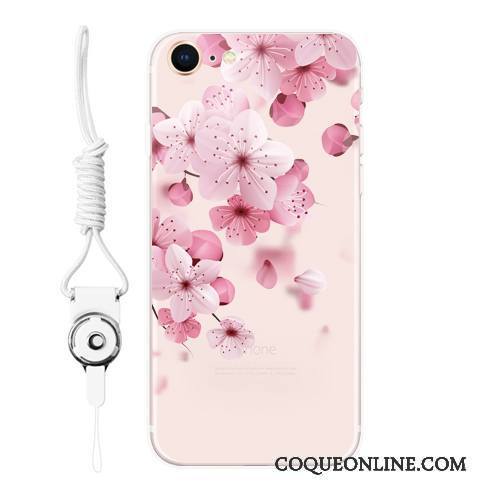 iPhone 8 Coque De Téléphone Gaufrage Rose Protection Fluide Doux Ornements Suspendus Étui