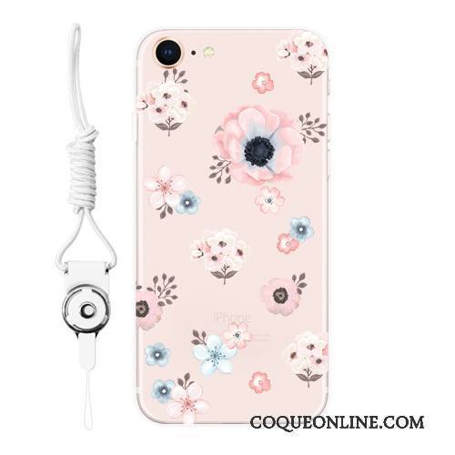 iPhone 8 Coque De Téléphone Gaufrage Rose Protection Fluide Doux Ornements Suspendus Étui