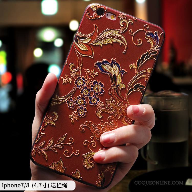 iPhone 8 Coque De Téléphone Incassable Rouge Personnalité Ornements Suspendus Style Chinois Étui