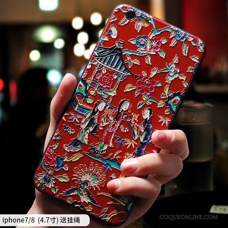 iPhone 8 Coque De Téléphone Incassable Rouge Personnalité Ornements Suspendus Style Chinois Étui