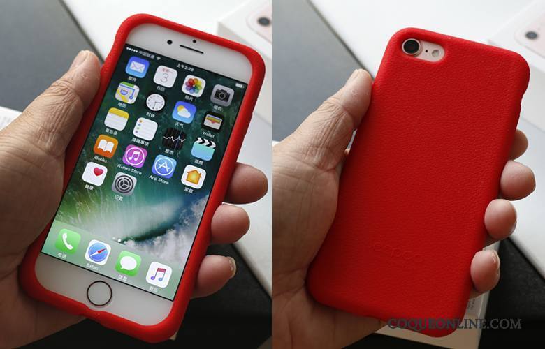 iPhone 8 Coque De Téléphone Rouge Silicone Tissu Étui Incassable Fluide Doux