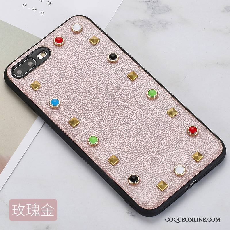 iPhone 8 Coque Incassable Marque De Tendance Blanc Silicone Strass Tout Compris Étui En Cuir