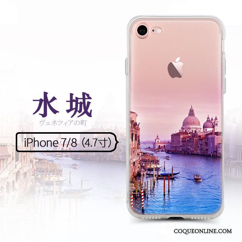 iPhone 8 Coque Silicone Ornements Suspendus Créatif Fluide Doux Tendance Transparent Violet