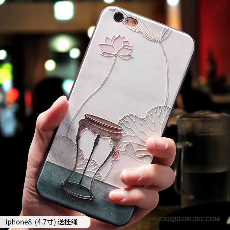 iPhone 8 Coque Silicone Style Chinois Tout Compris Ornements Suspendus Étui Incassable Fluide Doux