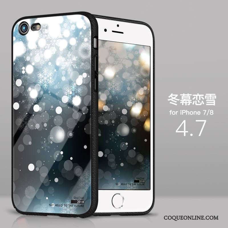 iPhone 8 Coque Silicone Étui Très Mince Verre Bleu Net Rouge Incassable