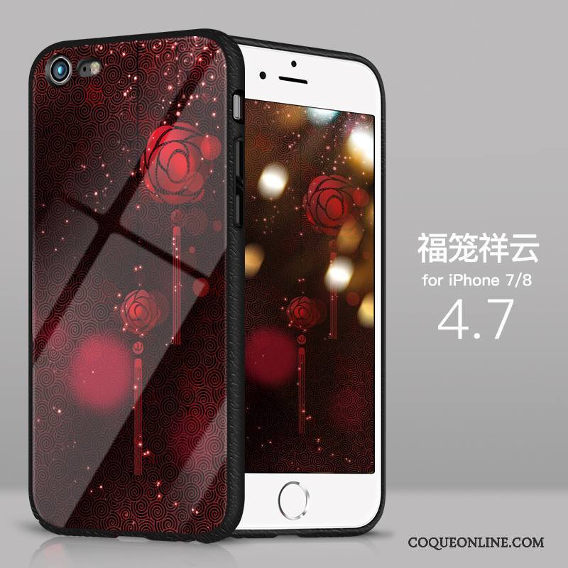 iPhone 8 Coque Silicone Étui Très Mince Verre Bleu Net Rouge Incassable