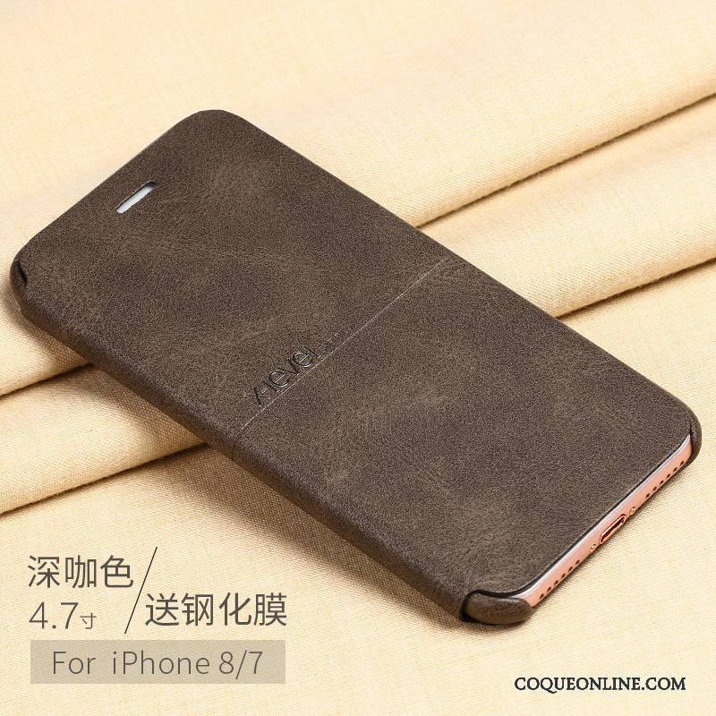 iPhone 8 Coque Étui Tendance Incassable Housse Très Mince Étui En Cuir Noir