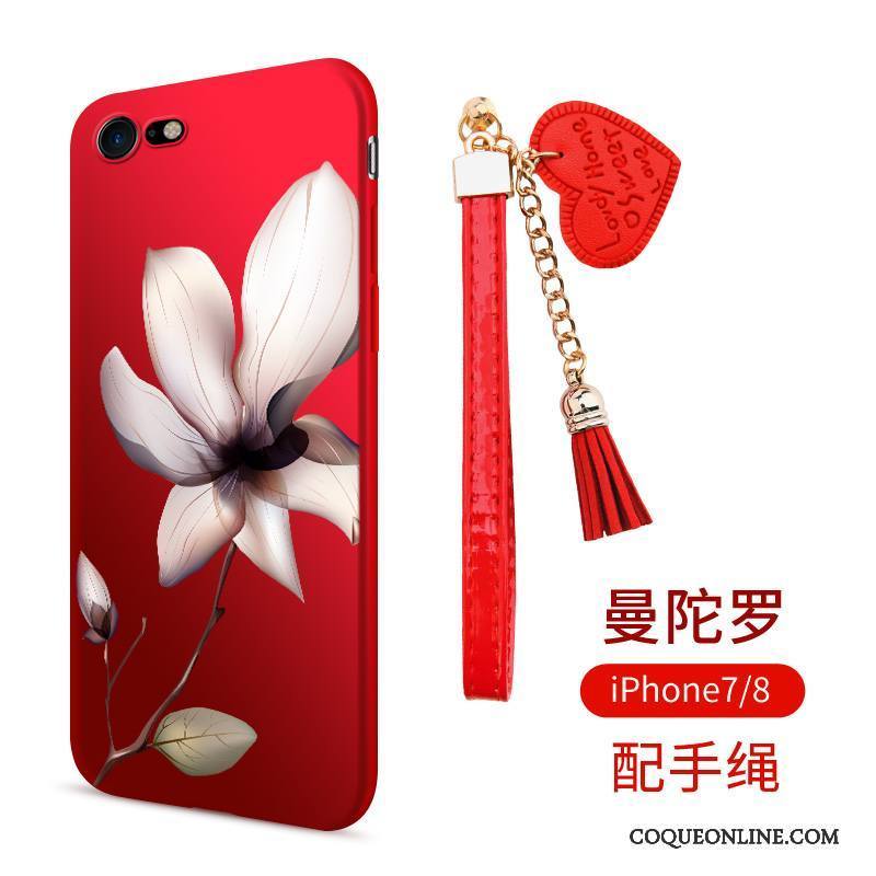 iPhone 8 Délavé En Daim Tout Compris Incassable Étui Coque De Téléphone Fluide Doux Rouge