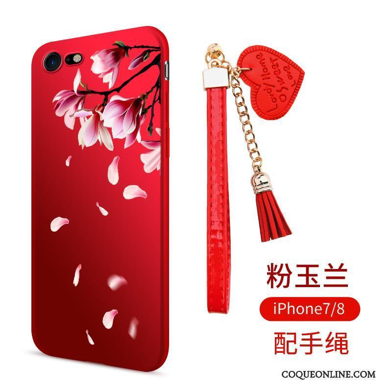 iPhone 8 Délavé En Daim Tout Compris Incassable Étui Coque De Téléphone Fluide Doux Rouge
