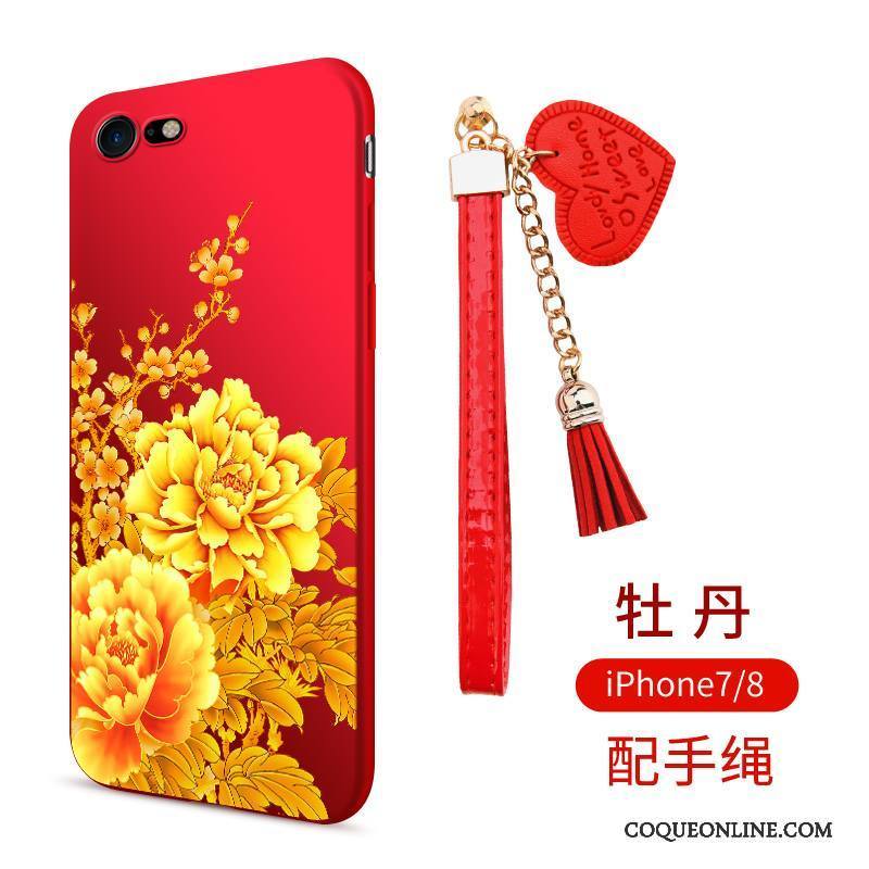 iPhone 8 Délavé En Daim Tout Compris Incassable Étui Coque De Téléphone Fluide Doux Rouge