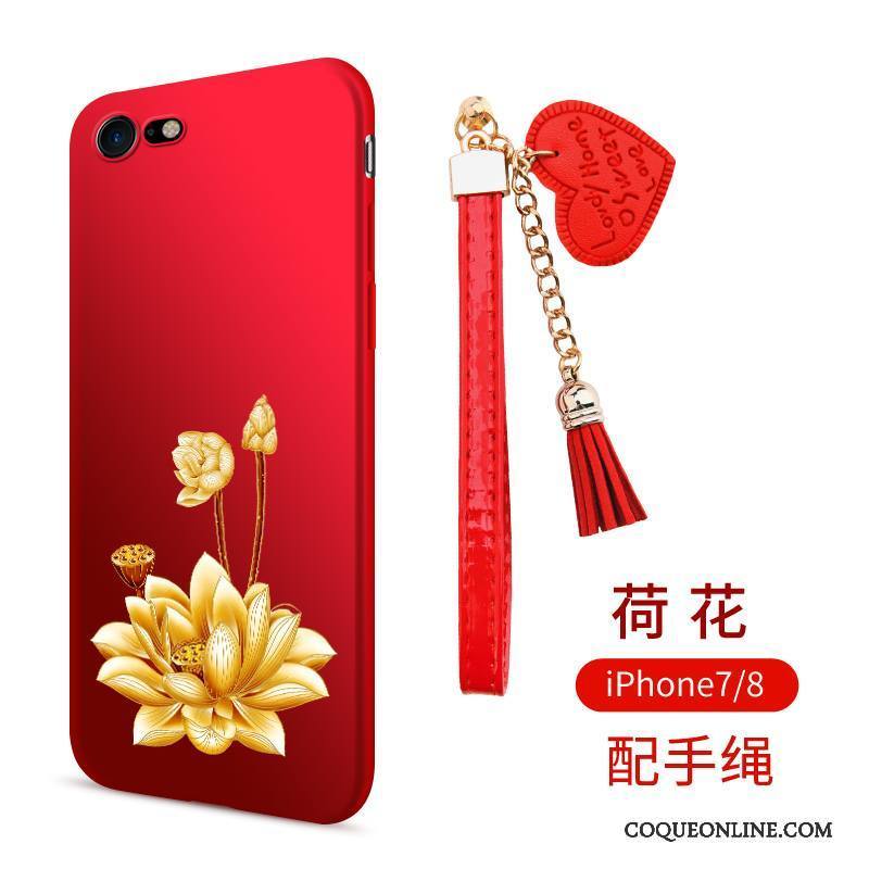 iPhone 8 Délavé En Daim Tout Compris Incassable Étui Coque De Téléphone Fluide Doux Rouge