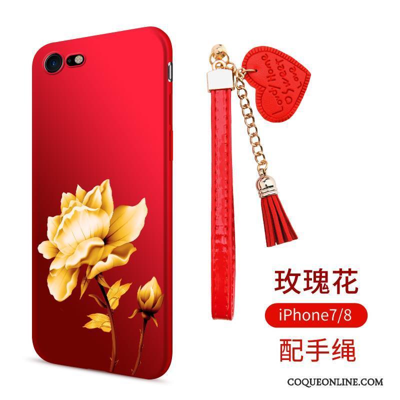 iPhone 8 Délavé En Daim Tout Compris Incassable Étui Coque De Téléphone Fluide Doux Rouge