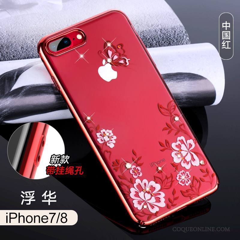 iPhone 8 Nouveau Rouge Coque De Téléphone Luxe Ornements Suspendus Incassable Strass