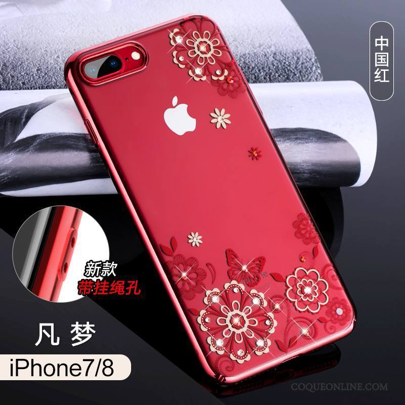 iPhone 8 Nouveau Rouge Coque De Téléphone Luxe Ornements Suspendus Incassable Strass