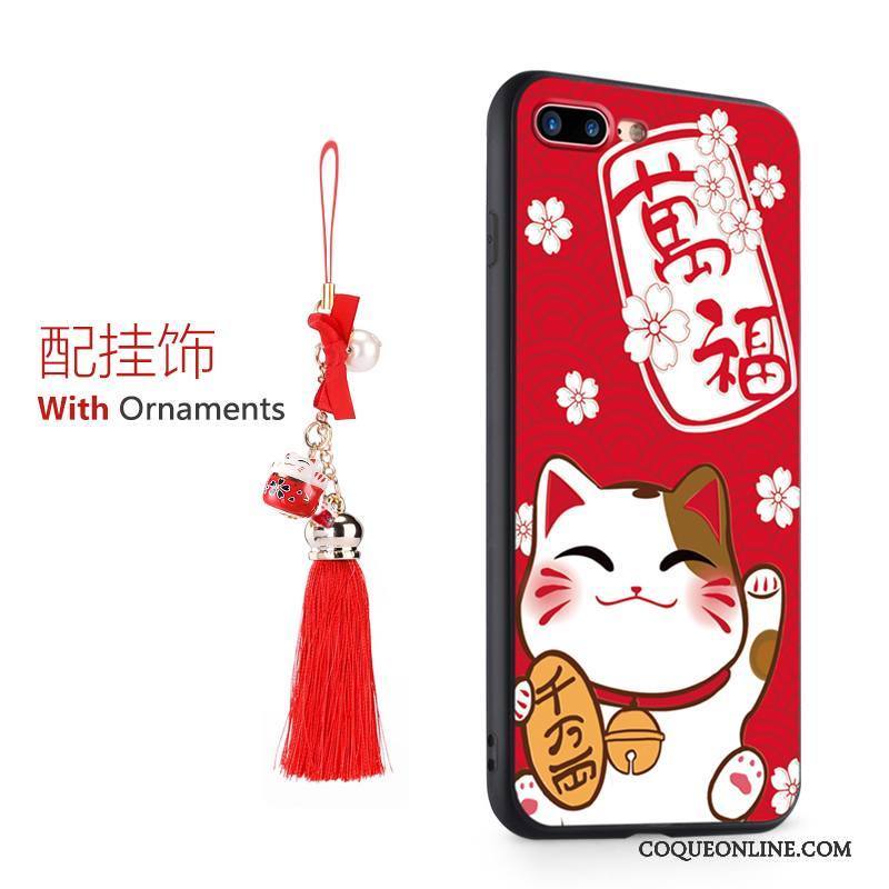 iPhone 8 Plus Anneau Ornements Suspendus Étui Chat Coque De Téléphone Rouge Richesse