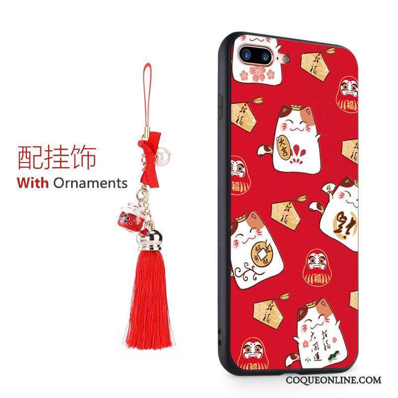 iPhone 8 Plus Anneau Ornements Suspendus Étui Chat Coque De Téléphone Rouge Richesse