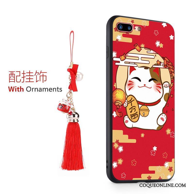 iPhone 8 Plus Anneau Ornements Suspendus Étui Chat Coque De Téléphone Rouge Richesse