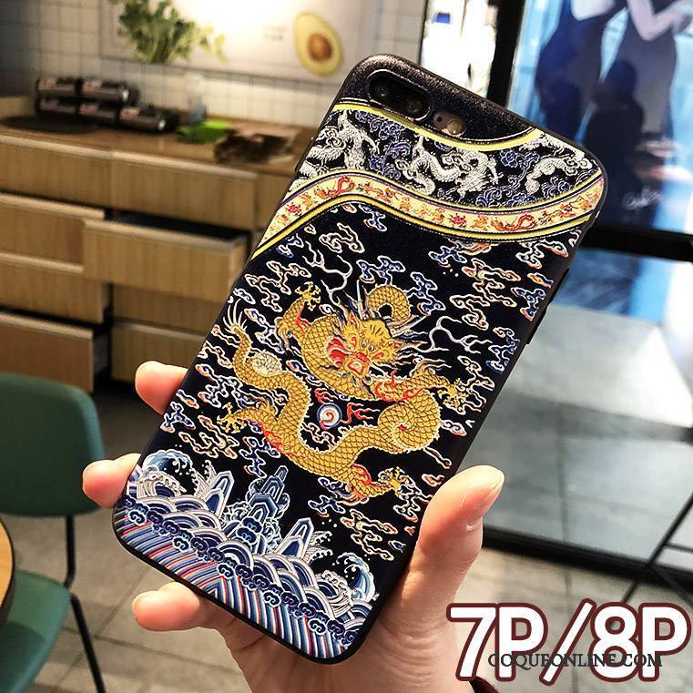 iPhone 8 Plus Coque Créatif Bordure Dragon Bleu Nouveau Protection Incassable