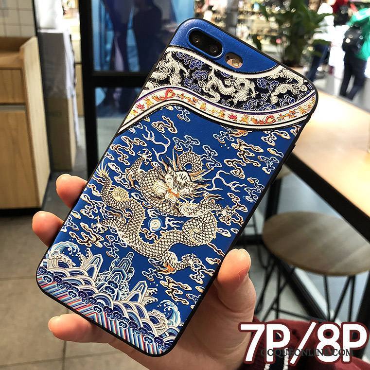 iPhone 8 Plus Coque Créatif Bordure Dragon Bleu Nouveau Protection Incassable