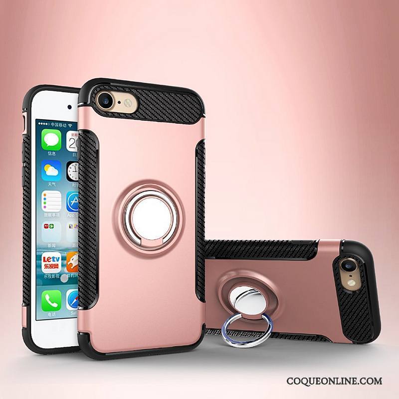 iPhone 8 Plus Coque De Téléphone Support Étui En Cuir Protection Anneau Magnétisme Argent