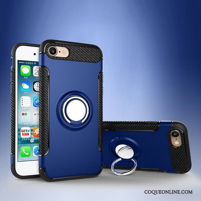 iPhone 8 Plus Coque De Téléphone Support Étui En Cuir Protection Anneau Magnétisme Argent