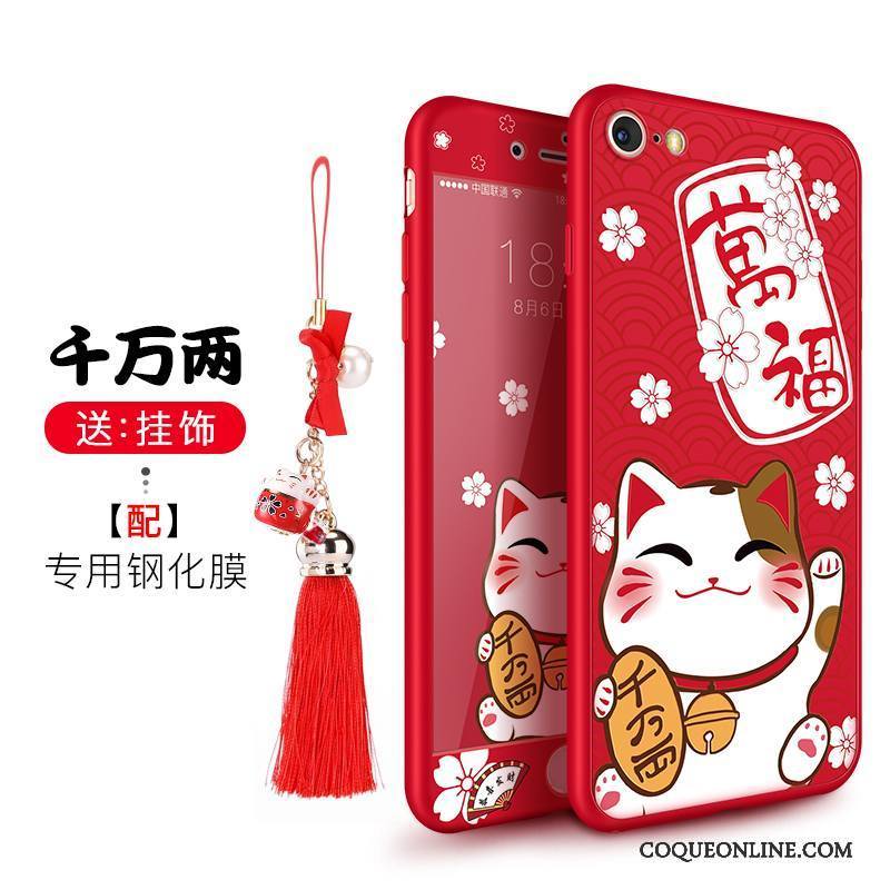 iPhone 8 Plus Coque De Téléphone Tout Compris Chat Marque De Tendance Rouge Étui Incassable