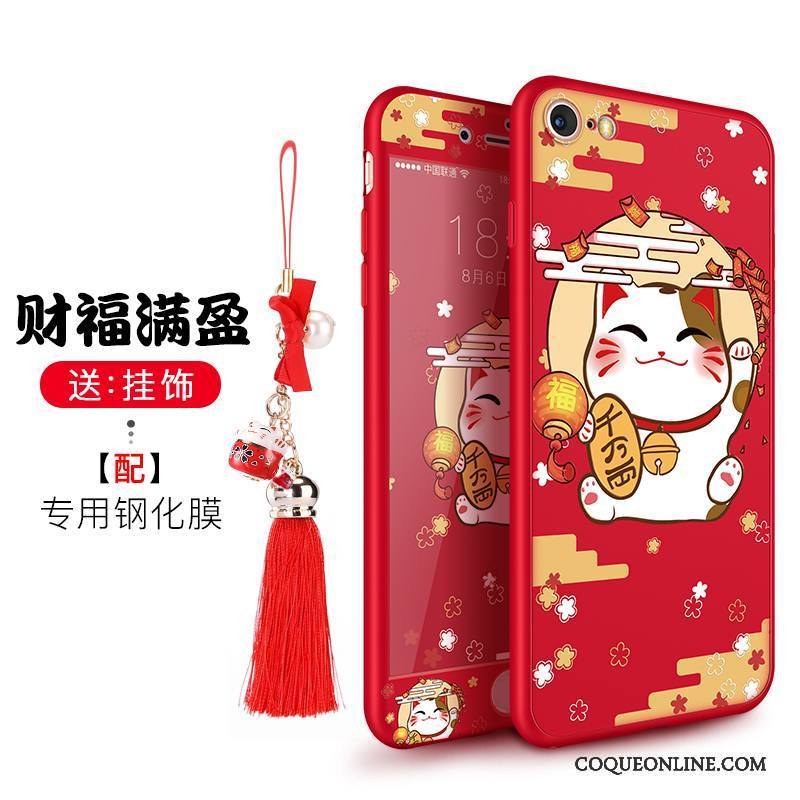 iPhone 8 Plus Coque De Téléphone Tout Compris Chat Marque De Tendance Rouge Étui Incassable