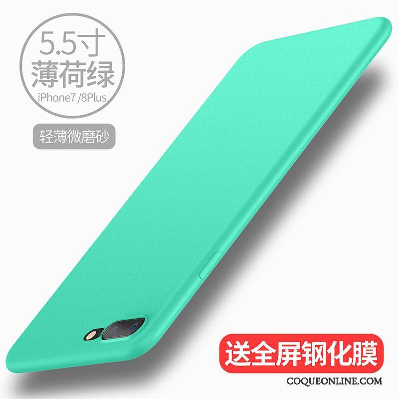 iPhone 8 Plus Coque Fluide Doux Très Mince Nouveau Étui Vert Silicone Délavé En Daim