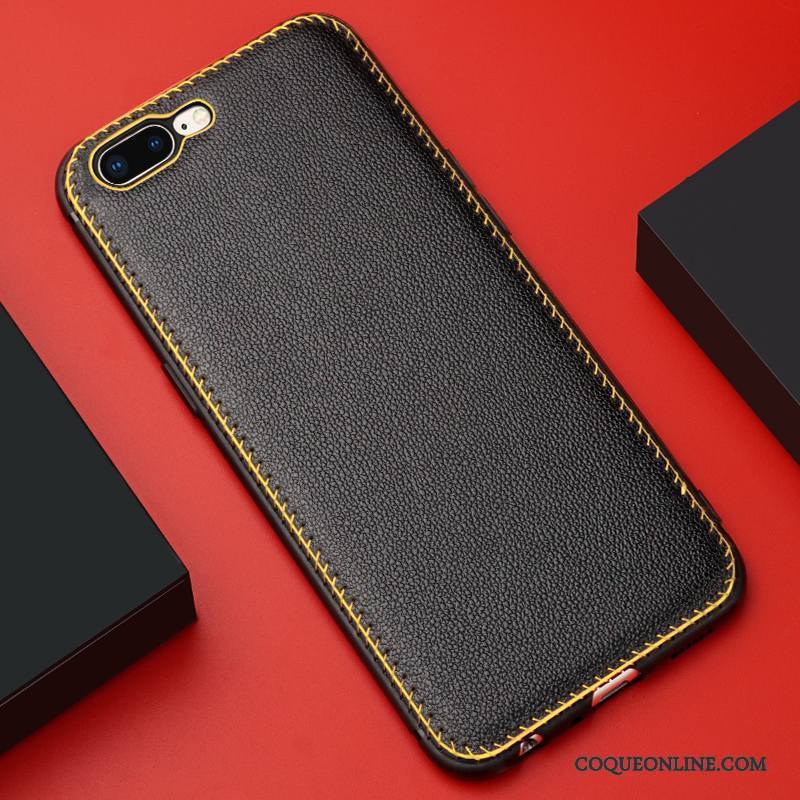 iPhone 8 Plus Coque Manuel Étui En Cuir Protection Cuir Véritable Personnalité Noir Très Mince