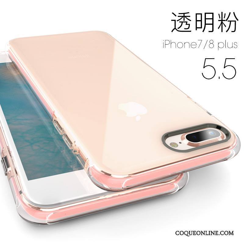 iPhone 8 Plus Coque Nouveau Transparent Rose Tout Compris Incassable Étui Fluide Doux