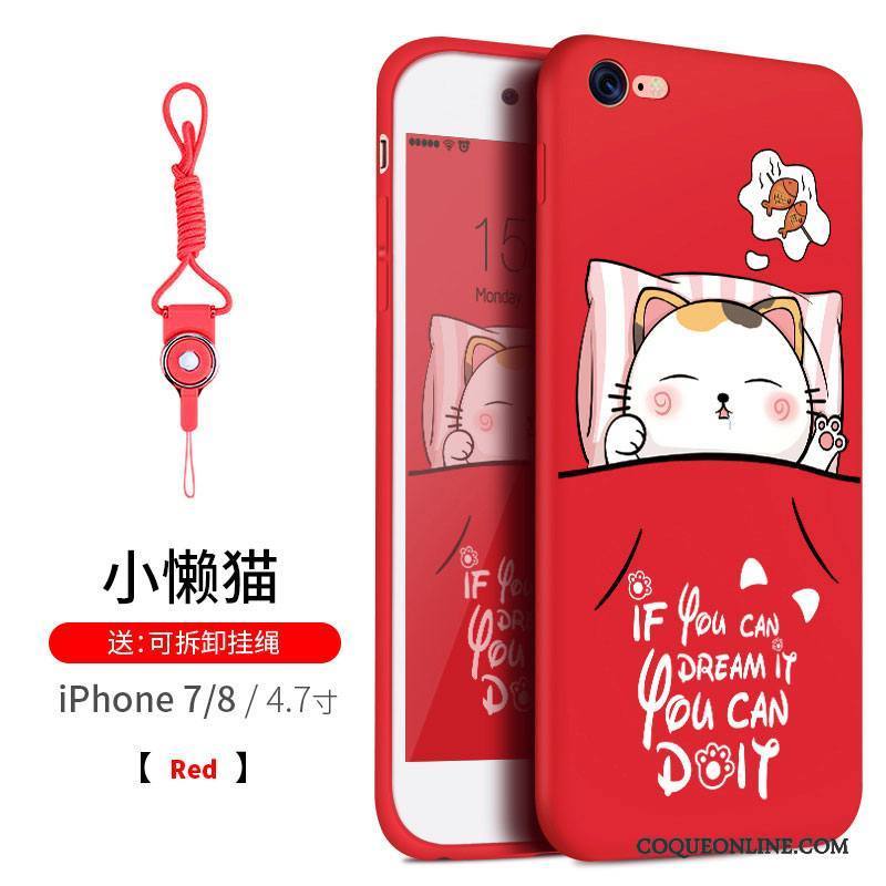 iPhone 8 Plus Coque Silicone Richesse Tout Compris Chat Tendance Rouge Ornements Suspendus