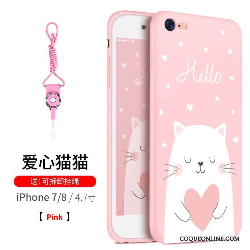 iPhone 8 Plus Coque Silicone Richesse Tout Compris Chat Tendance Rouge Ornements Suspendus