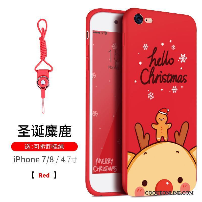 iPhone 8 Plus Coque Silicone Richesse Tout Compris Chat Tendance Rouge Ornements Suspendus